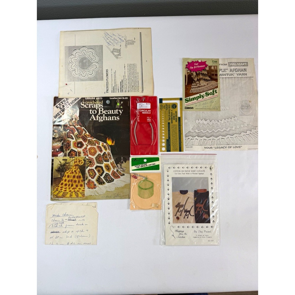 VTG Crochet Pattern Lot Afghans Leisure Arts Leaflet Susan Bates Notions Notes